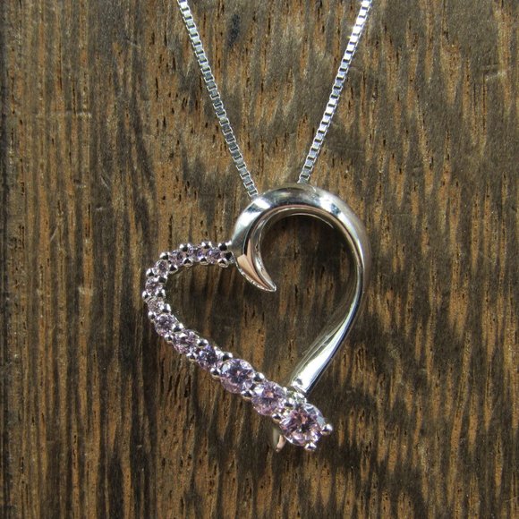 Jewelry - 18" Sterling Silver Heart With Pink CZ Necklace
